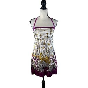 2B Bebe Mini Dress halter silk Y2K pockets floral small